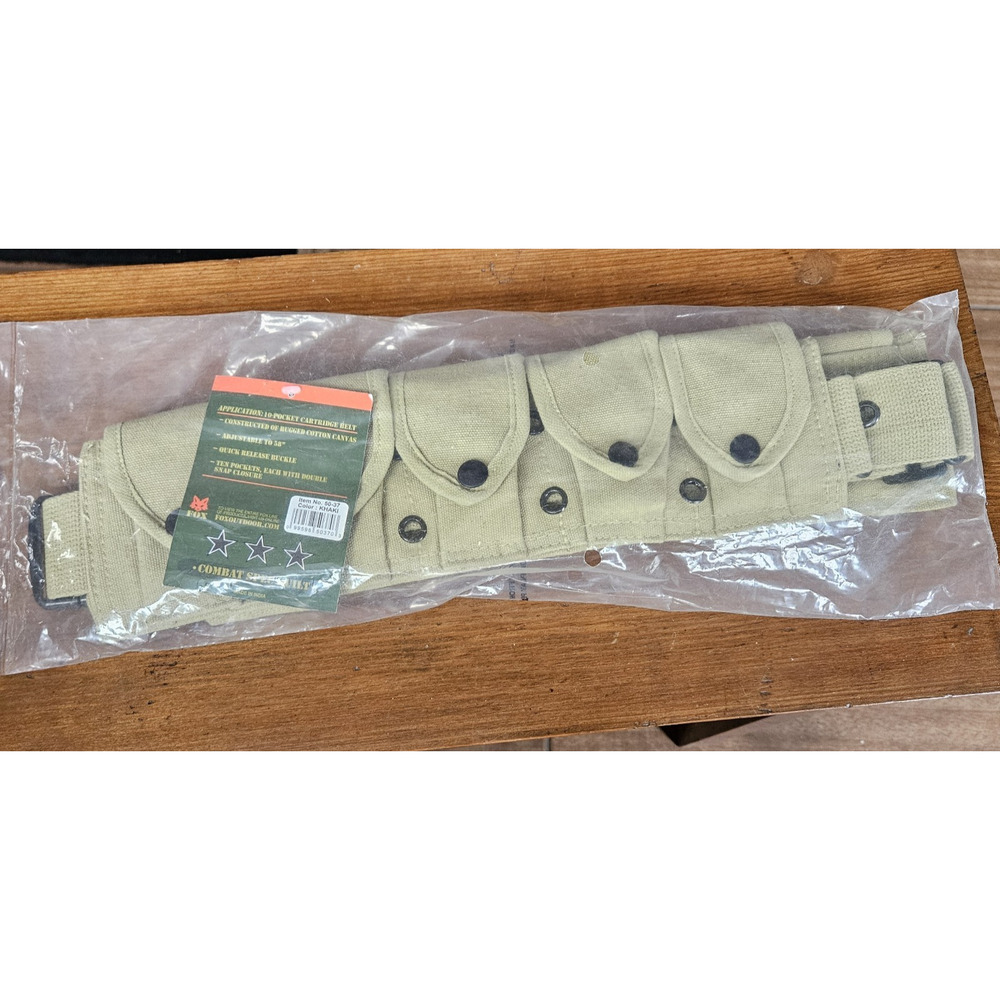 Fox Cargo 10-Pocket Snap Cartridge Belt Adjustable Khaki Gun Ammo Magazine NEW